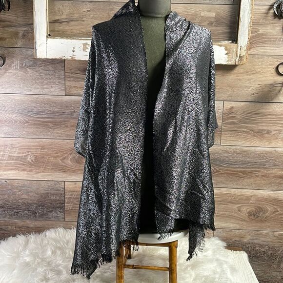 Ladies Black Metallic Shawl Wrap, Black Sparkly - Picture 4 of 6